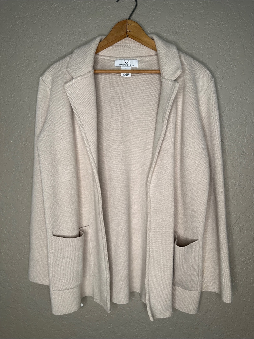Magaschoni Cream Open-Front Pocket Knit Blazer